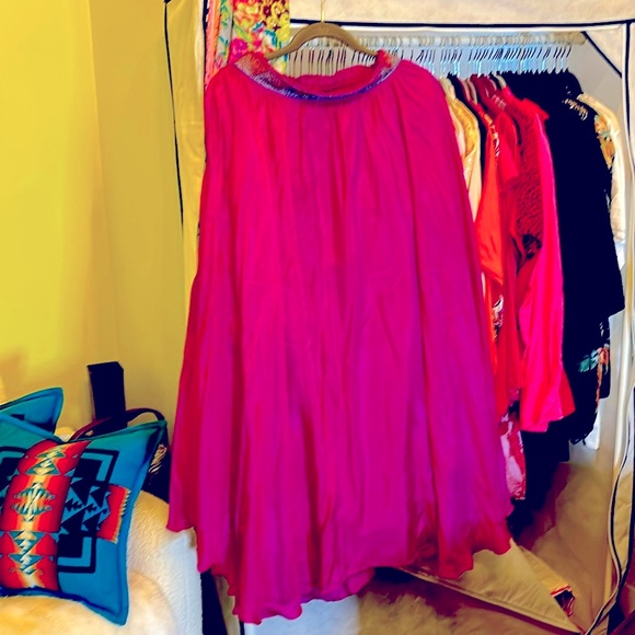 Anthropologie, NWT - Silk Fushia Skirt with delicate beaded waist, Sz M ($258) - Picture 2 of 9